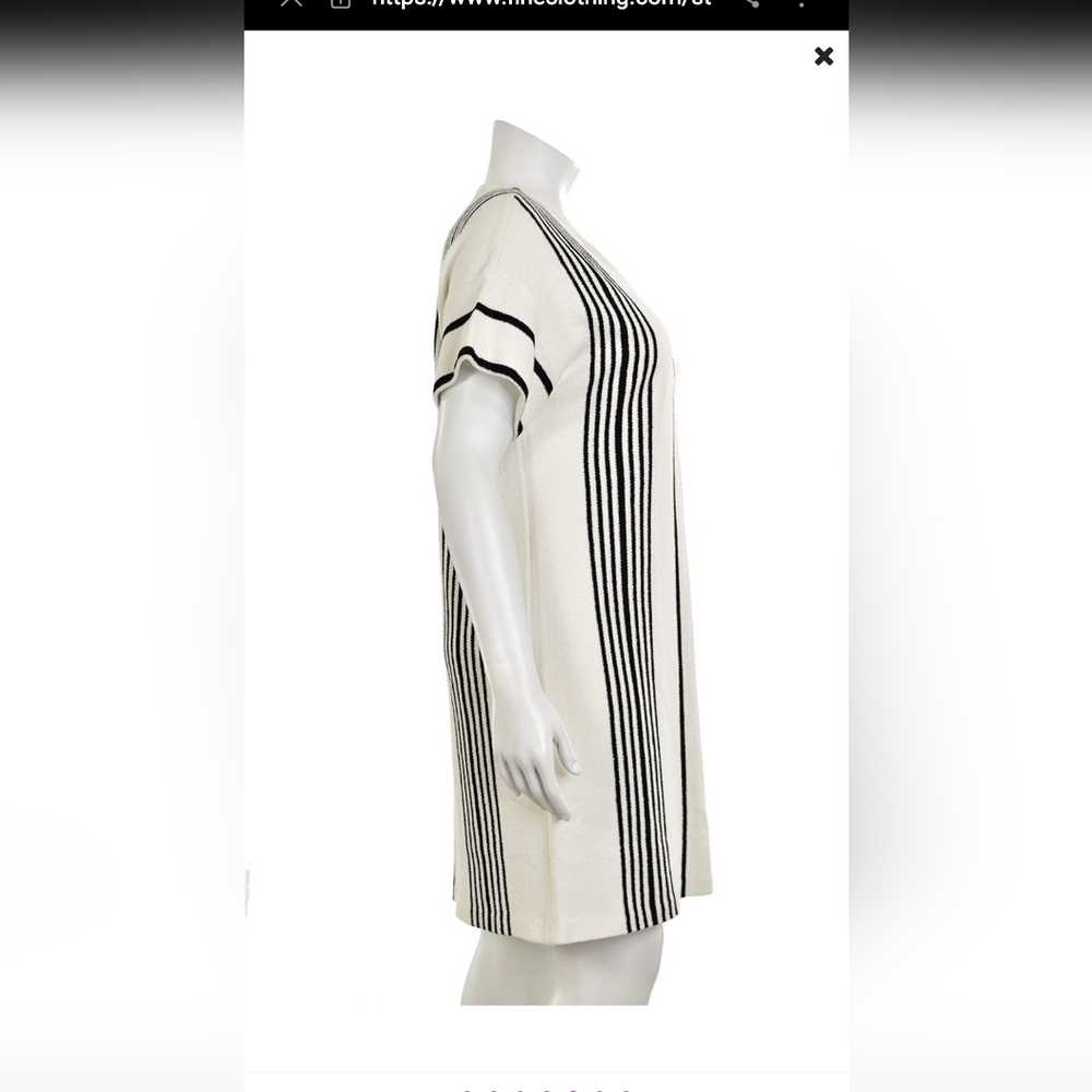 St John white black Terry Cloth  striped knit tunic dress size L - Picture 2 of 16
